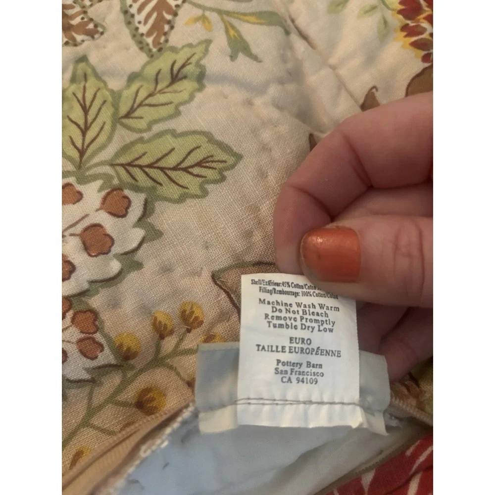 Pottery‎ Barn Floral Euro Quilted Pillow Sham Cover Reversible